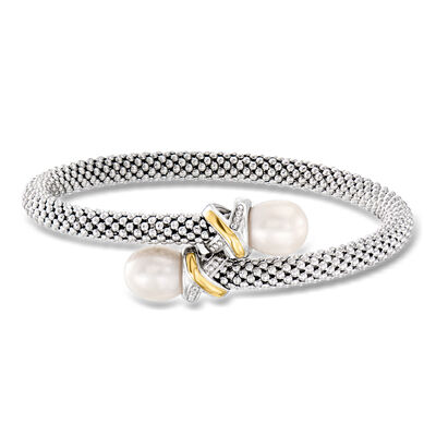 Phillip Gavriel "Prosecco" 9-9.5mm Cultured Pearl Cuff Bracelet in Sterling Silver with 18kt Yellow Gold