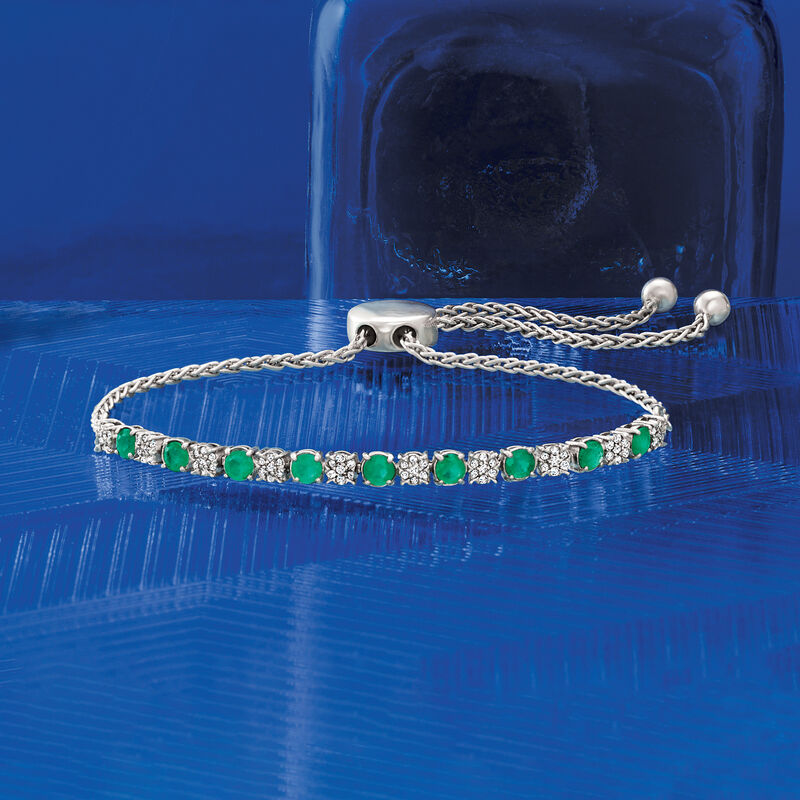 1.20 ct. t.w. Emerald and .20 ct. t.w. Diamond Bolo Bracelet in Sterling Silver image number 3