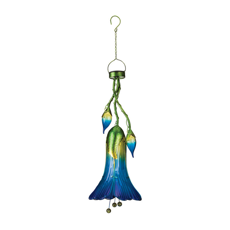 Blue &quot;Trumpet Flower&quot; Decorative Solar Garden Lantern image number 0