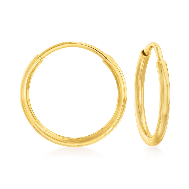 1mm 14kt Yellow Gold Endless Hoop Earrings. 3/8&quot; image number 0