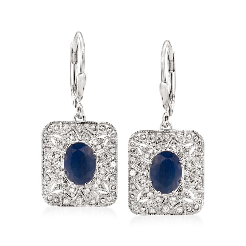 2.90 ct. t.w. Sapphire and .26 ct. t.w. Diamond Vintage-Style Drop Earrings in Sterling Silver image number 0