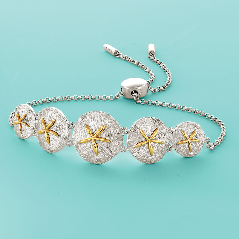 Sterling Silver and 14kt Yellow Gold Sand Dollar Bolo Bracelet image number 3