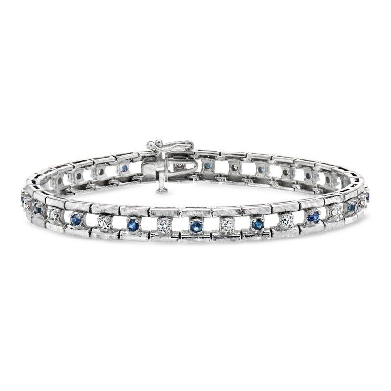 C. 1980 Vintage .80 ct. t.w. Sapphire and .70 ct. t.w. Diamond Bracelet in 14kt White Gold. 6.75" image number 0