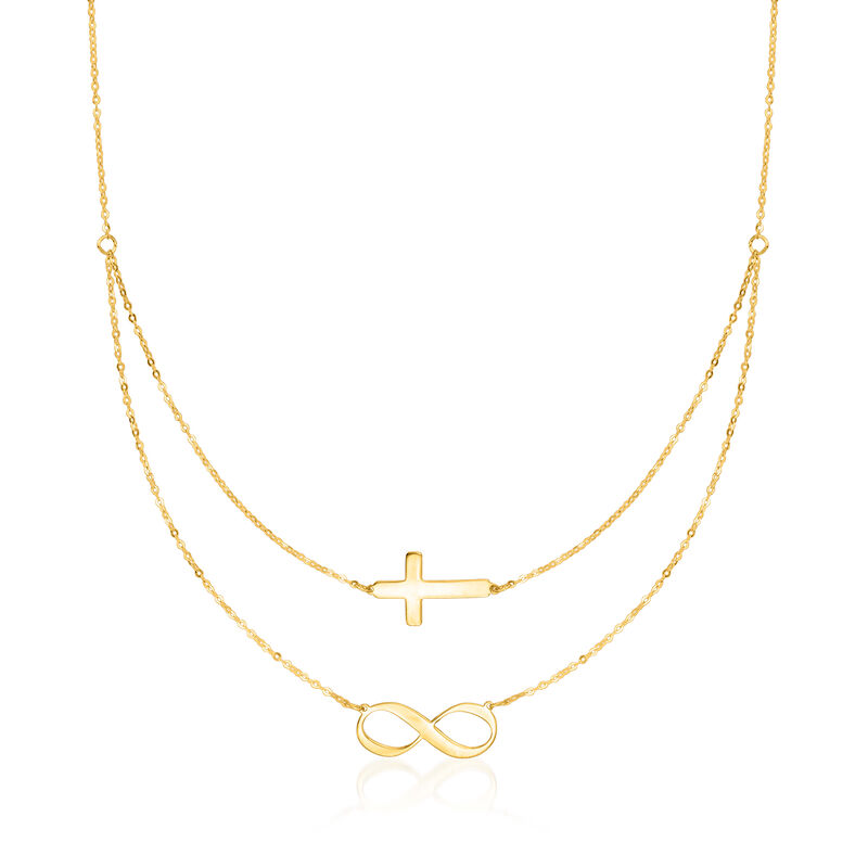 Italian 14kt Yellow Gold Infinity and Cross Symbol Layered Necklace image number 0