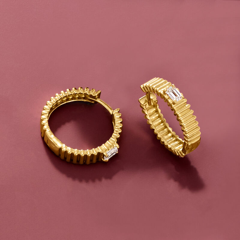 .30 ct. t.w. Lab-Grown Diamond Ridged Hoop Earrings in 18kt Gold Over Sterling. 5/8" image number 2
