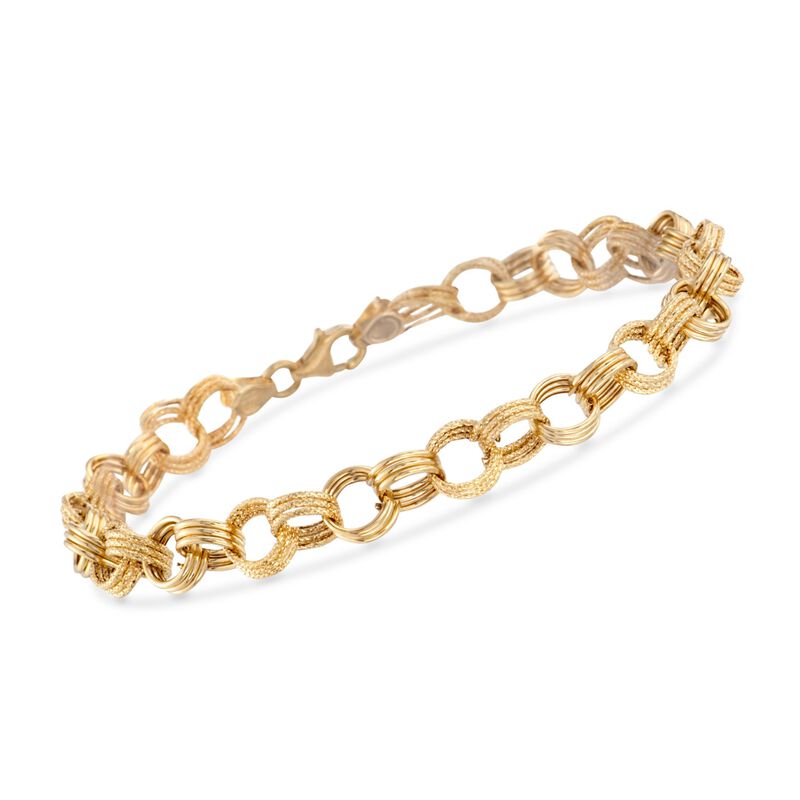 Italian 14kt Yellow Gold Textured and Polished Circle-Link Bracelet image number 0