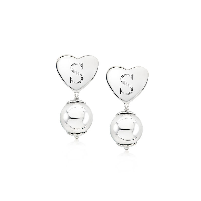 Italian Sterling Silver Personalized Heart and 10mm Ball Drop Earrings image number 0