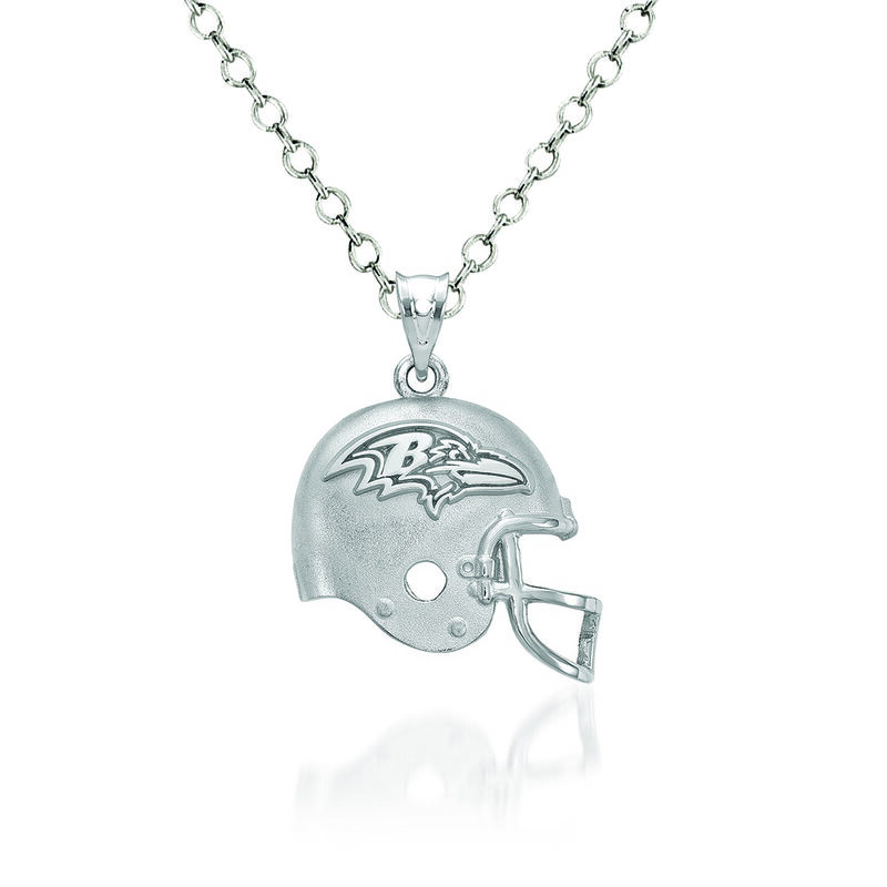 Sterling Silver Baltimore Ravens Football Helmet Logo Pendant Necklace. 18" image number 0