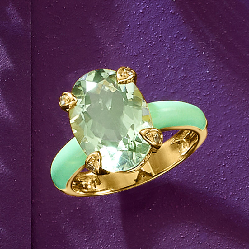 5.00 Carat Prasiolite Ring with Peridot and Pastel Green Enamel in 18kt Gold Over Sterling image number 3