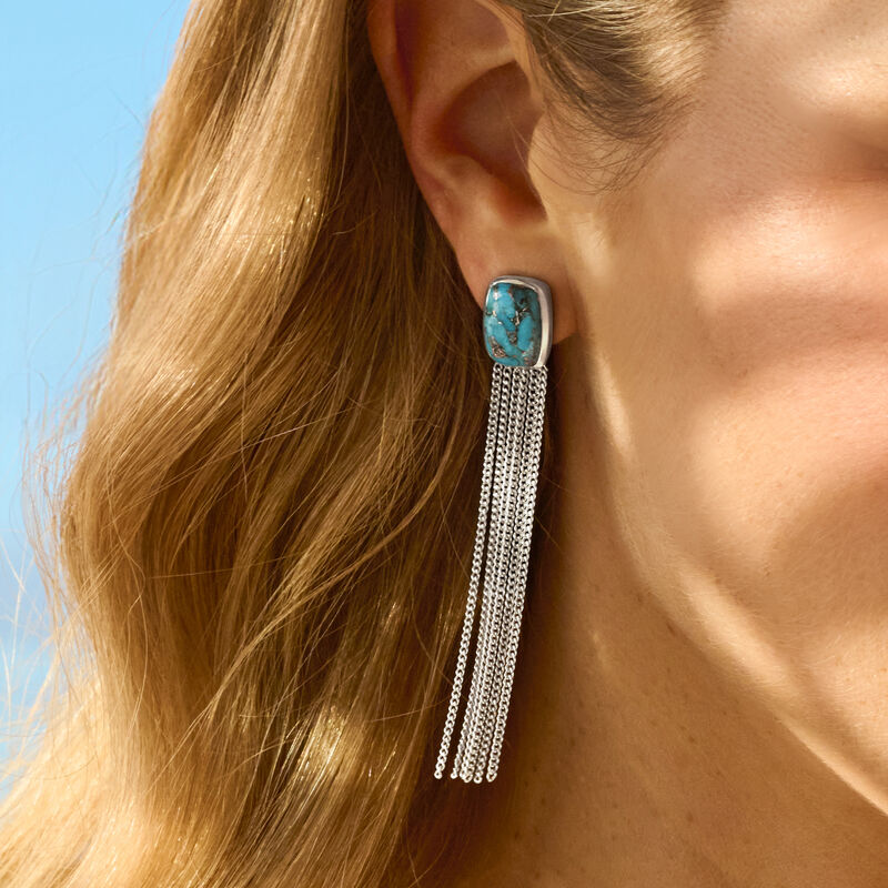 Turquoise Fringe Drop Earrings in Sterling Silver image number 2