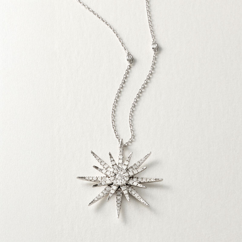 .75 ct. t.w. Diamond Starburst Necklace in Sterling Silver. 18" image number 3