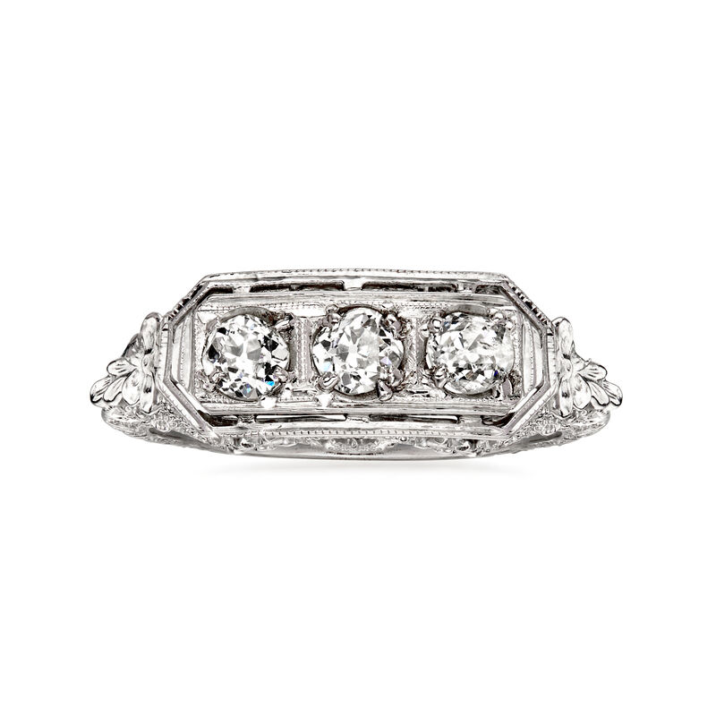 C. 1960 Vintage .45 ct. t.w. Diamond Filigree Ring in 18kt White Gold. Size 7 image number 0