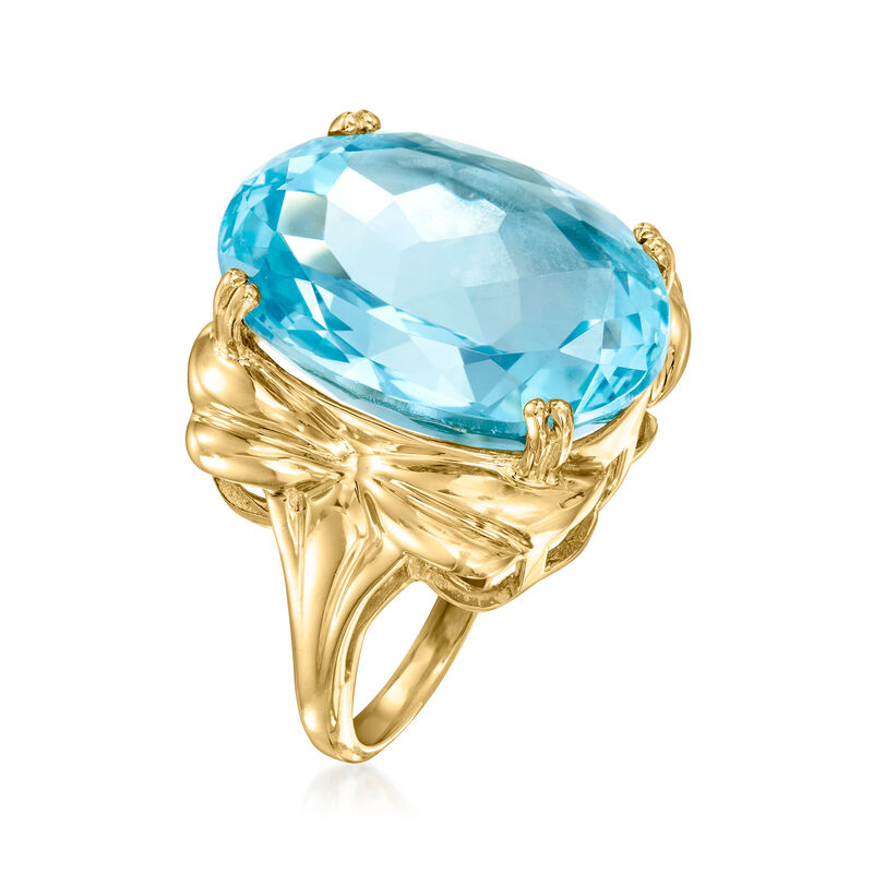 C. 1980 Vintage 16.00 Carat Swiss Blue Topaz Ring in 14kt Yellow Gold image number 2