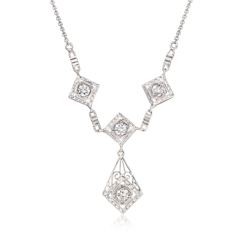 C. 1950 Vintage .45 ct. t.w. Diamond Openwork Drop Necklace in 14kt White Gold. 17.5" image number 0