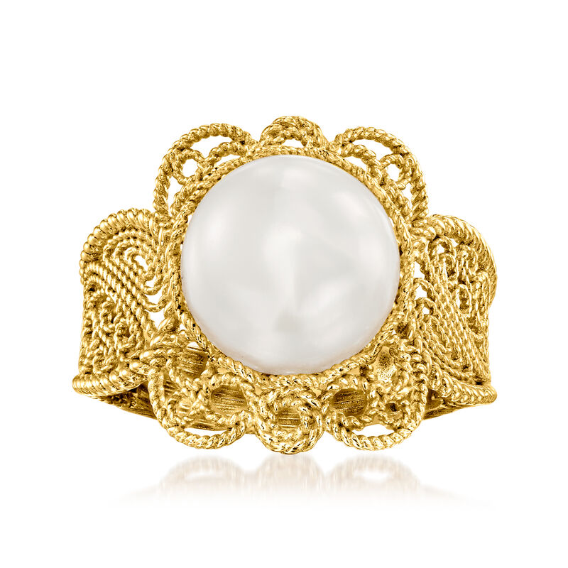 9-9.5mm Cultured Pearl Filigree Ring in 18kt Gold Over Sterling image number 0