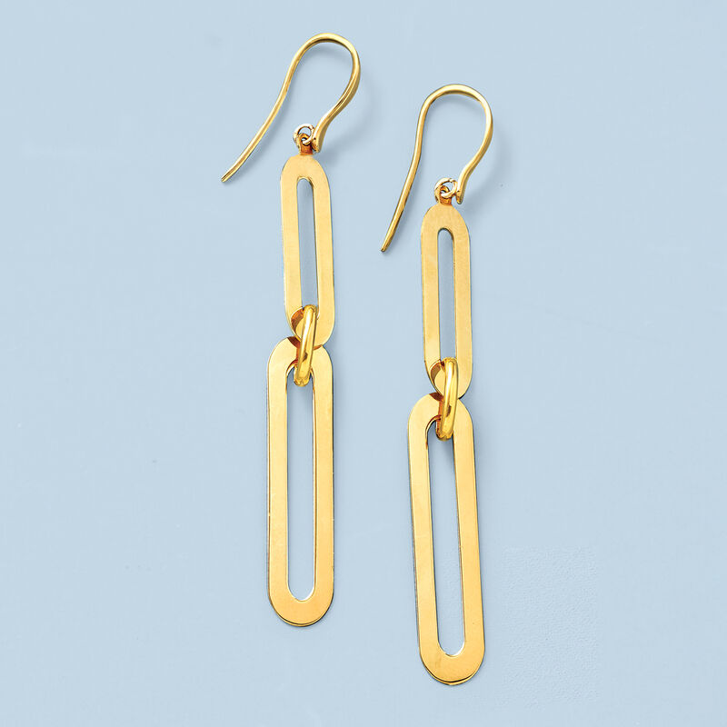 Italian 14kt Yellow Gold Paper Clip Link Drop Earrings image number 2