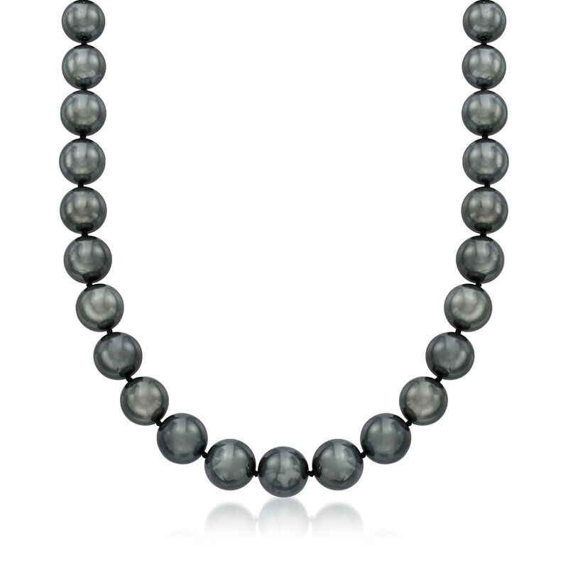 10-12mm Black Cultured Tahitian Pearl Necklace with 14kt White Gold image number 0