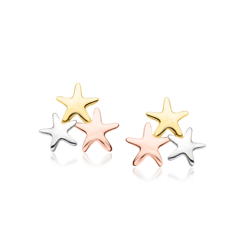 Italian 14kt Tri-Colored Gold Star Trio Stud Earrings image number 0