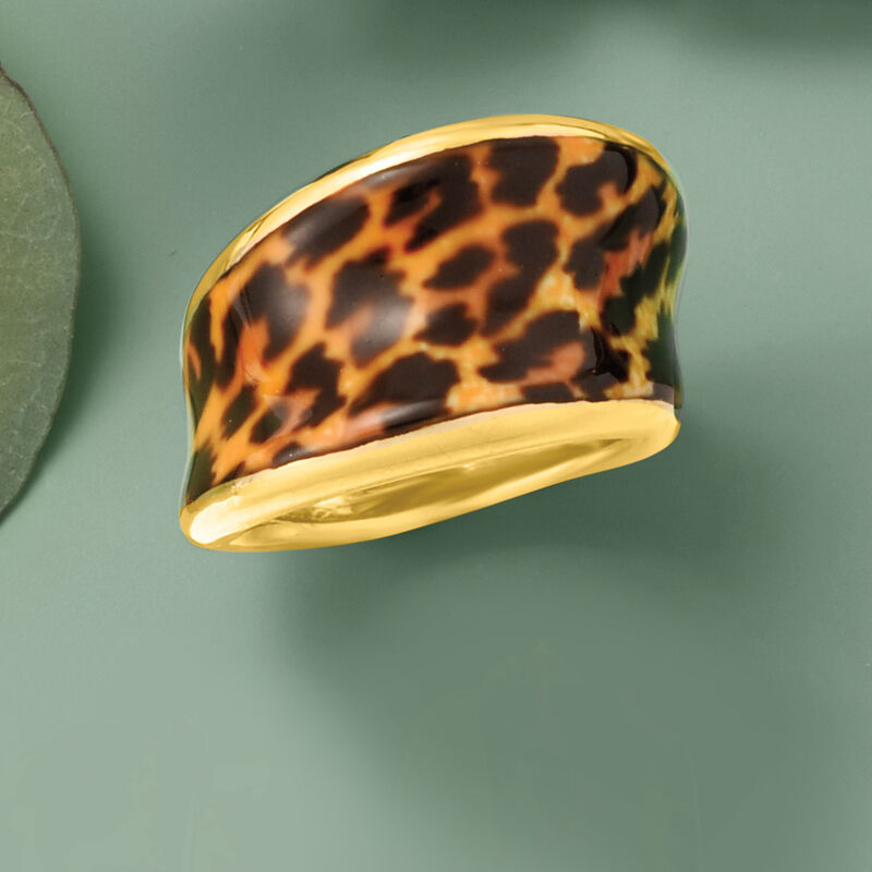 Italian Leopard-Print Enamel Concave Ring in 18kt Gold Over Sterling image number 3