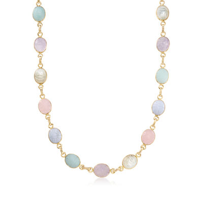 C. 1980 Vintage Multi-Gemstone Scarab Necklace in 14kt Yellow Gold