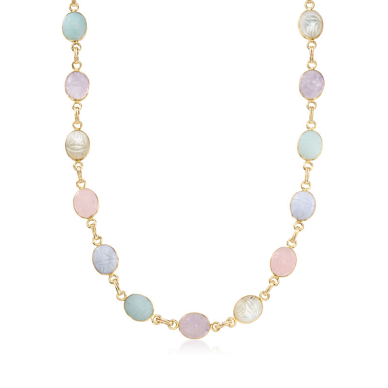 C. 1980 Vintage Multi-Gemstone Scarab Necklace in 14kt Yellow Gold. 17.5" image number 0