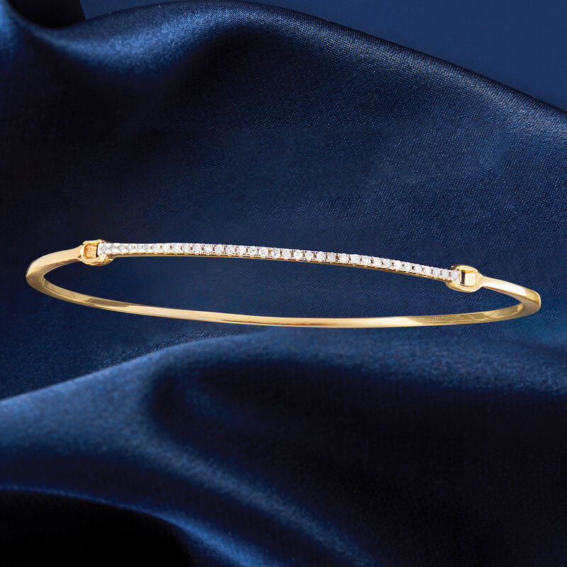 .25 ct. t.w. Diamond Bar Bangle Bracelet in Sterling Silver and 18kt Yellow Gold Over Sterling Silver image number 2