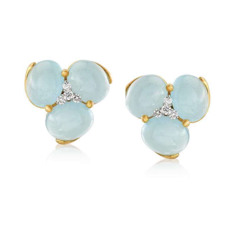 Mazza 30.00 ct. t.w. Aquamarine and .36 ct. t.w. Diamond Earrings in 14kt Yellow Gold image number 0