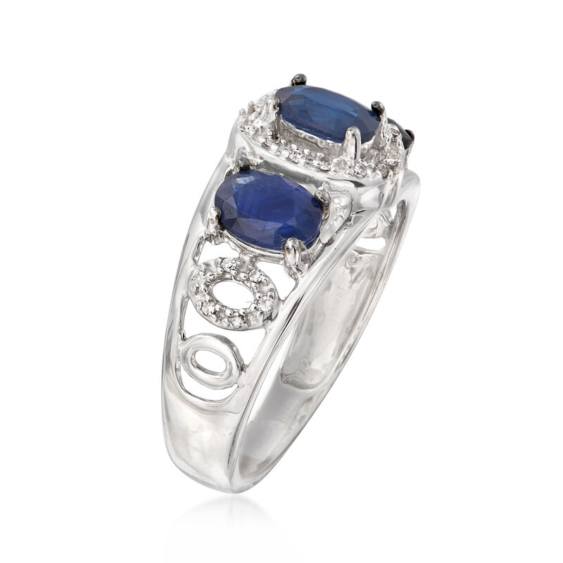 C. 1990 Vintage 1.65 ct. t.w. Sapphire and .10 ct. t.w. Diamond Ring in 14kt White Gold image number 2