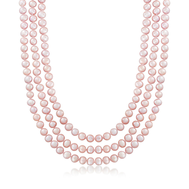 7-8mm Pink Cultured Pearl Endless Necklace. 80&quot; image number 0