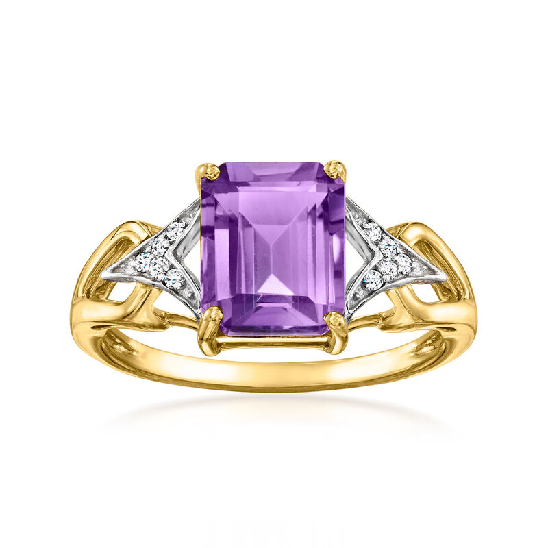 2.30 Carat Amethyst Ring with Diamonds in 14kt Yellow Gold image number 0