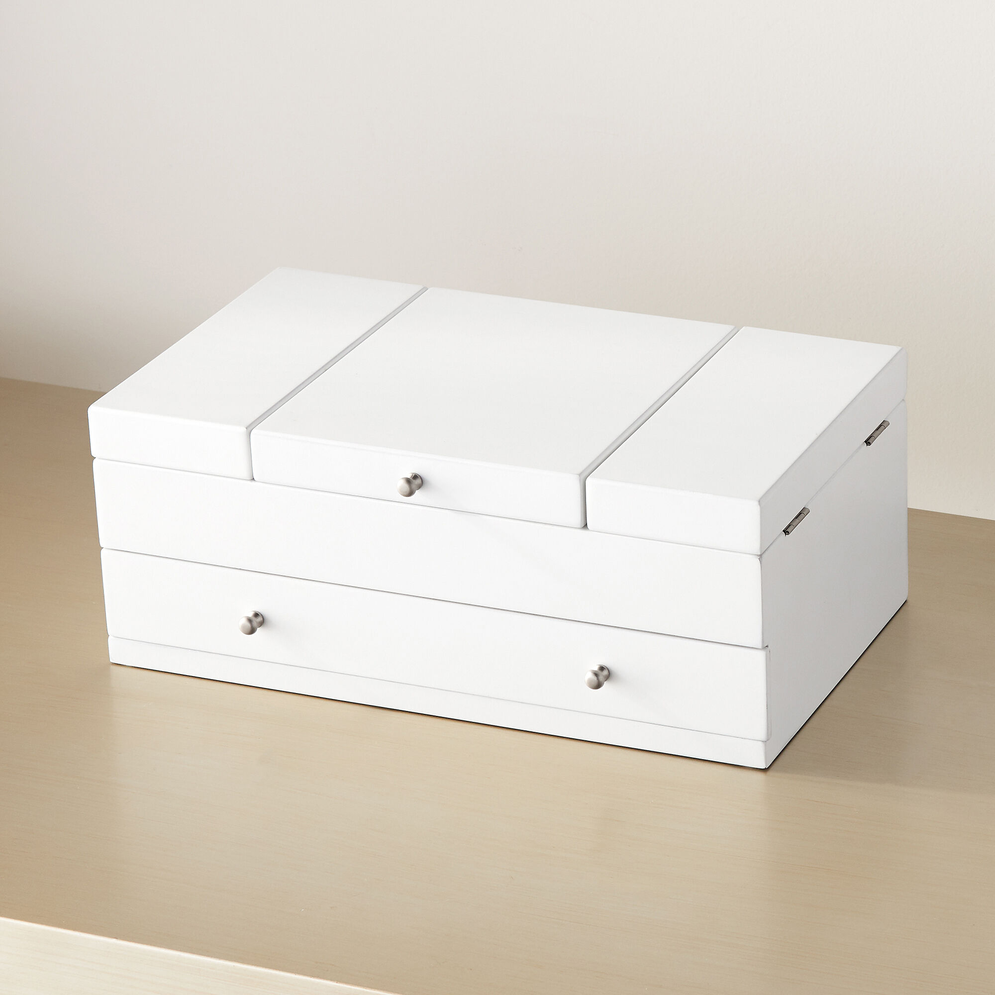 Mele Everly White Wooden Triple Lid Jewelry Box | Ross Simons