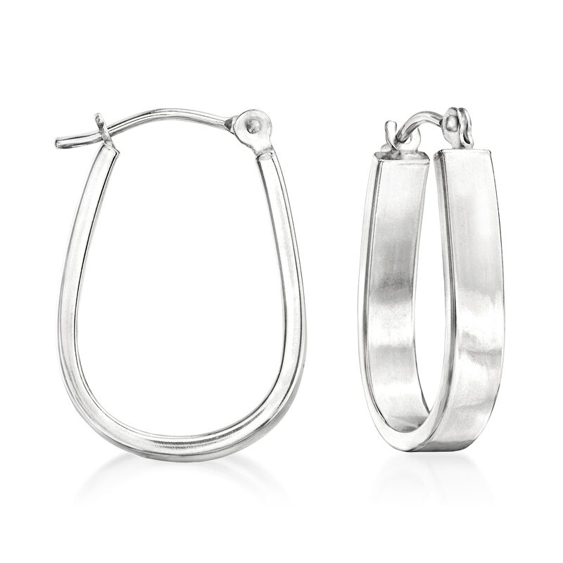14kt White Gold Wide Oval Hoop Earrings. 3/4&quot; image number 0