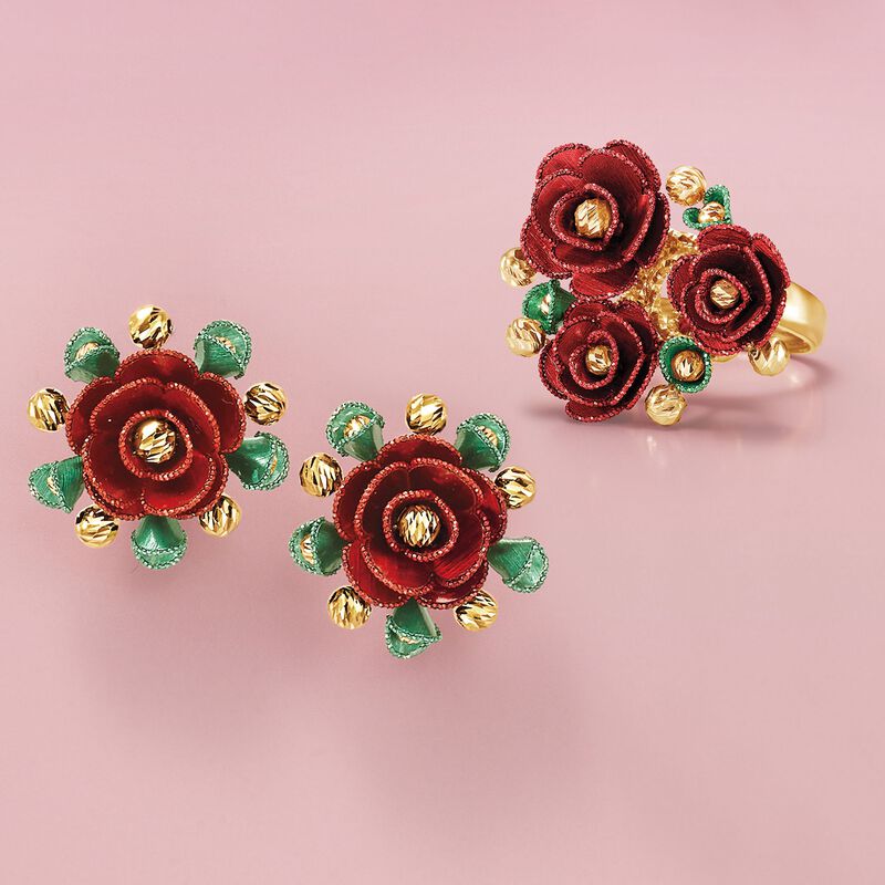 Italian 14kt Yellow Gold Rose Earrings image number 3