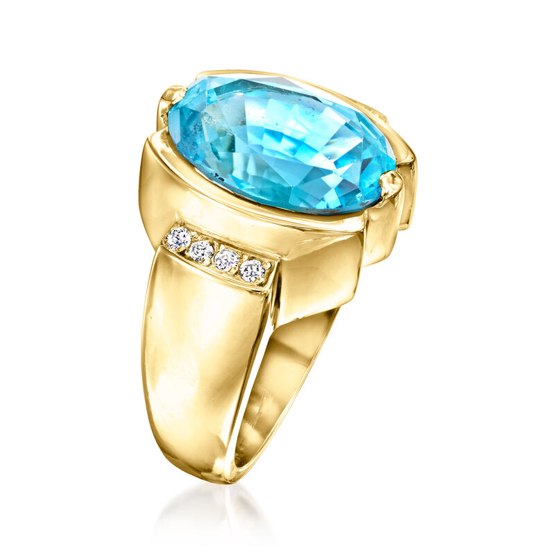 C. 1980 Vintage 7.50 Carat London Blue Topaz and .15 ct. t.w. Diamond Ring in 14kt Yellow Gold. Size 7 image number 2