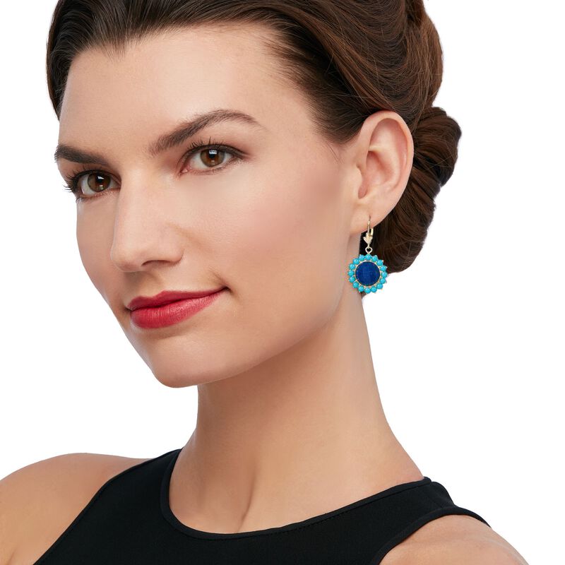 Lapis and Turquoise Drop Earrings in 18kt Gold Over Sterling Silver image number 1