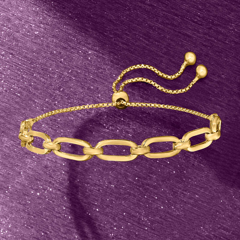 Italian 18kt Gold Over Sterling Paper Clip Link Bolo Bracelet image number 3