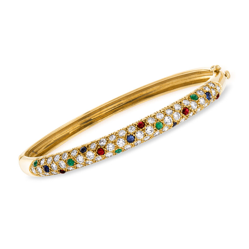 C. 1980 Vintage 2.25 ct. t.w. Diamond and 1.25 ct. t.w. Multi-Gem Bangle Bracelet in 18kt Yellow Gold image number 0