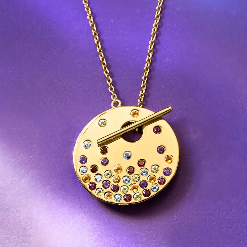 1.50 ct. t.w. Scattered Multi-Gemstone Toggle Necklace in 18kt Gold Over Sterling image number 3