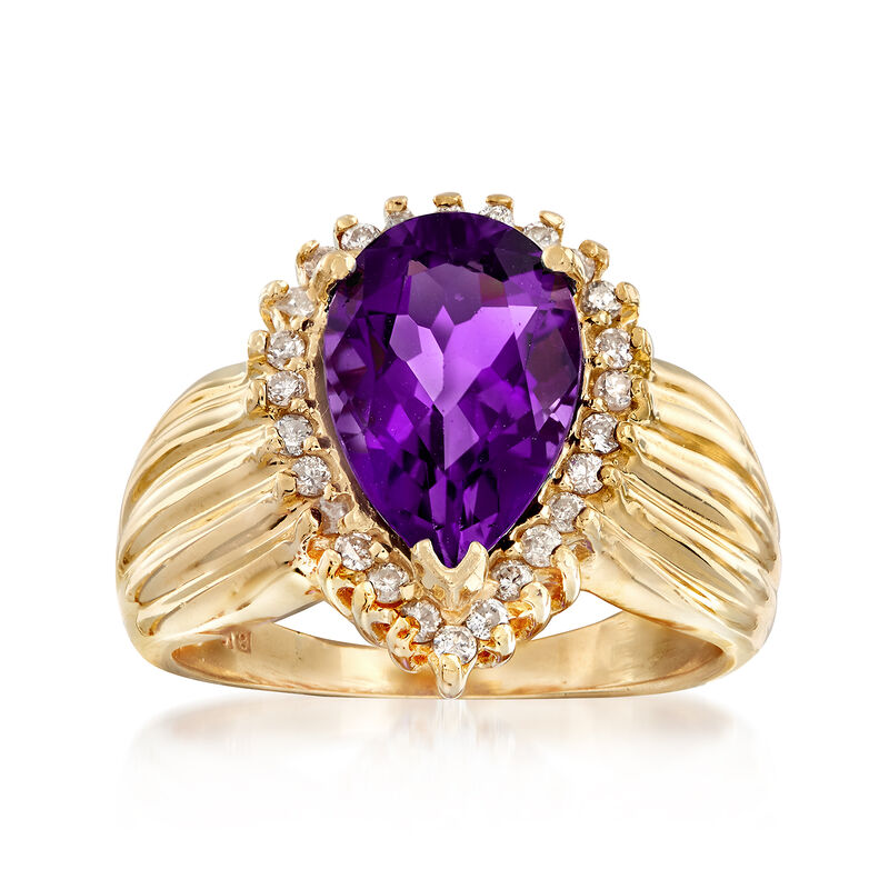 C. 1990 Vintage 2.45 Carat Amethyst and .30 ct. t.w. Diamond Ring in 14kt Yellow Gold image number 0