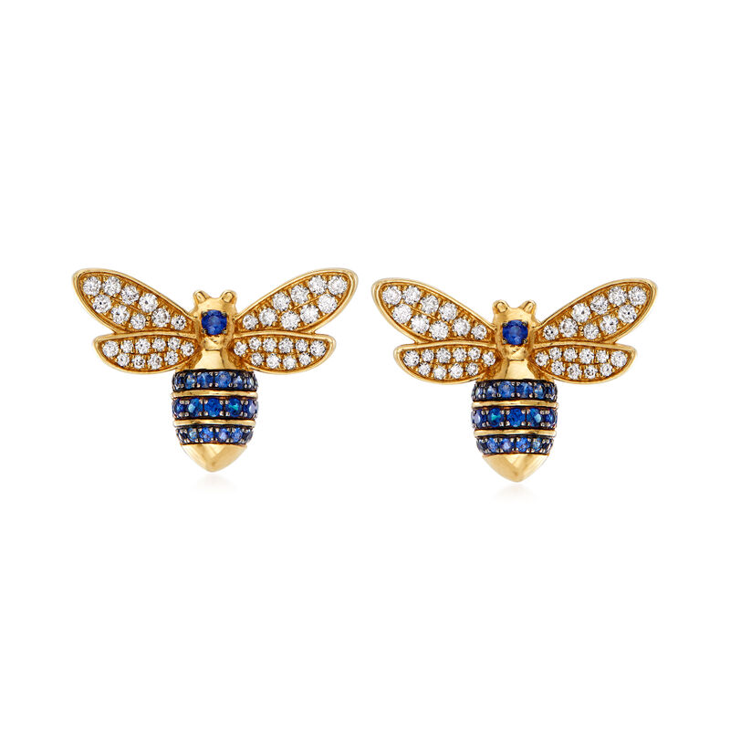 .94 ct. t.w. Diamond and .80 ct. t.w. Sapphire Bumblebee Earrings in 14kt Yellow Gold image number 0