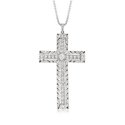 C. 1980 Vintage 2.70 ct. t.w. Diamond Cross Pendant Necklace in Platinum with 14kt White Gold