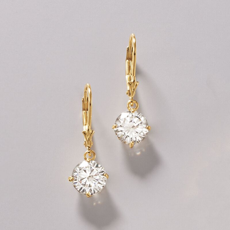 4.00 ct. t.w. CZ Drop Earrings in 18kt Gold Over Sterling image number 2