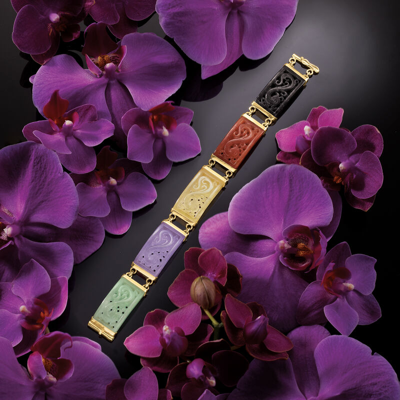 Multicolored Jade Dragon Bracelet with 18kt Gold Over Sterling image number 2