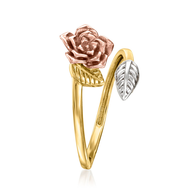 14kt Tri-Colored Gold Rose and Leaf Bypass Ring image number 2