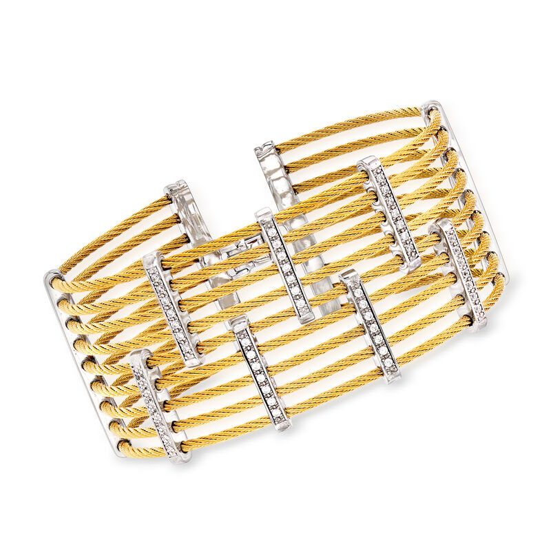 ALOR &quot;Classique&quot; .41 ct. t.w. Diamond Multi-Row Yellow Stainless Steel Cable Bracelet with 18kt White Gold. 7&quot; image number 0