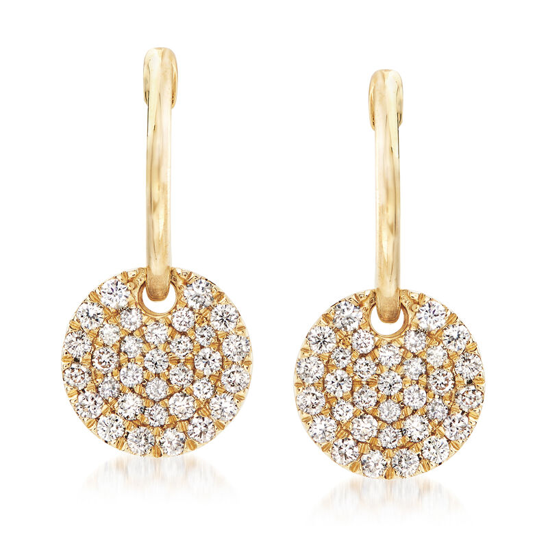 Gabriel Designs .49 ct. t.w. Diamond Hoop Drop Earrings in 14kt Yellow Gold  image number 0