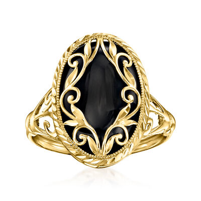 Onyx Scrollwork Ring in 14kt Yellow Gold