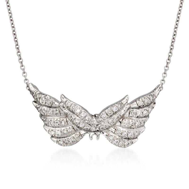 Roberto Coin &quot;Tiny Treasures&quot; .24 ct. t.w. Diamond Angel Wing Necklace in 18kt White Gold. 16&quot; image number 1