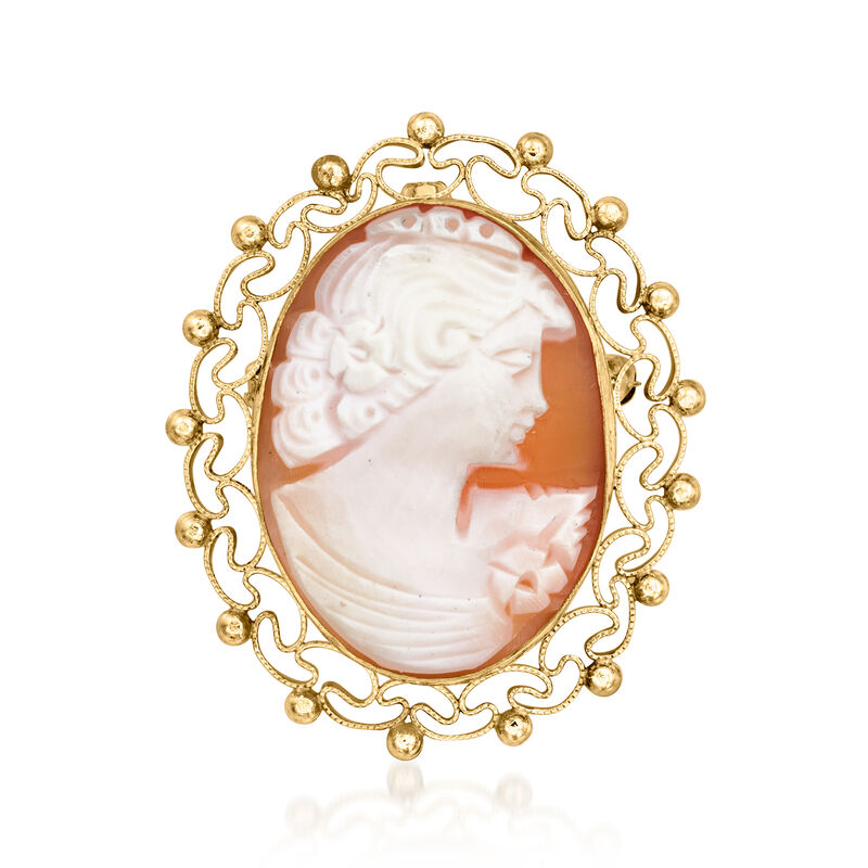 C. 1980 Vintage Brown Shell Cameo Pin/Pendant in 10kt Yellow Gold  image number 3
