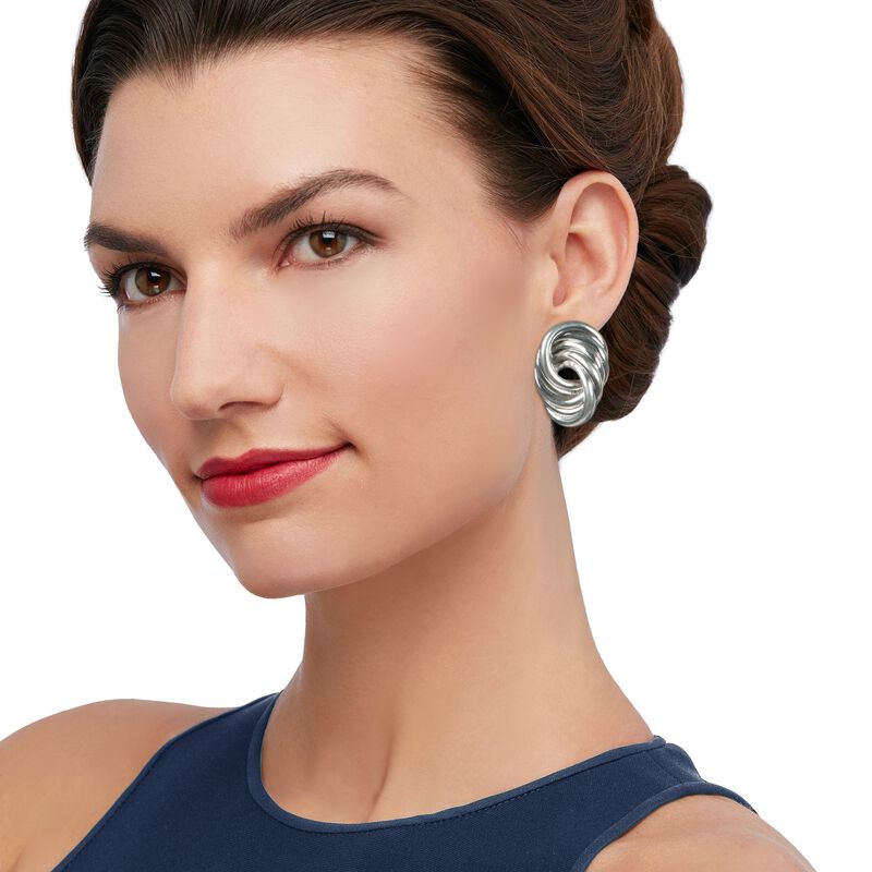 Sterling Silver Large Spiral Knot Clip-On Earrings image number 1